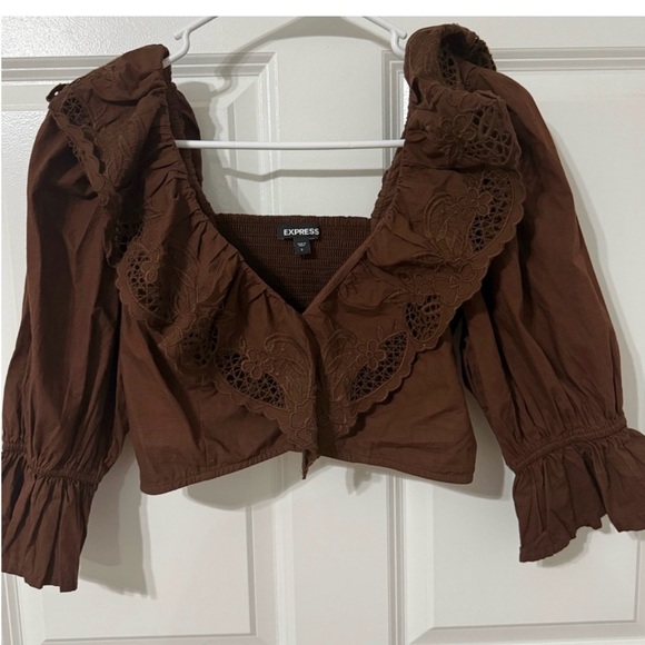 Express Brown Ruffled Blouse - Picture 4 of 5